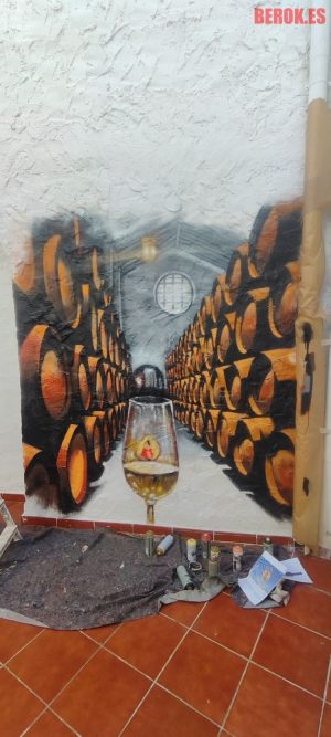 pintura mural vino profundidad bidones 3d